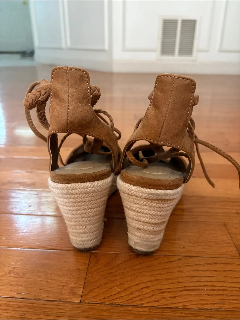 me too Brown Suede Lace-Up Espadrille Wedges